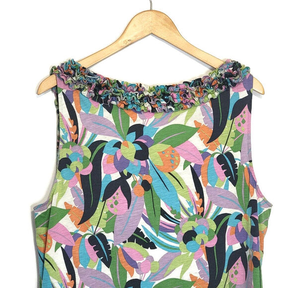 Boden Tropical Floral Print Ruffle Scoop Neck Sleeveless Midi Long Dress Size 18 - Picture 5 of 10